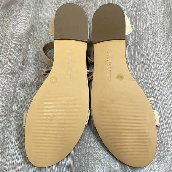 NWOT Sole Society Koa Fringe Leather T-Strap Ankle Strap Flat Sandal Caramel 8.5 - Picture 12 of 15